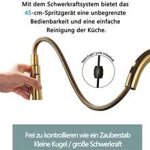 Kitchen Faucet 360° Rotating Pull-Out Faucet 2 Water Flow Modes Hot & Cold Mixing Faucet - 金色 - 查看 3