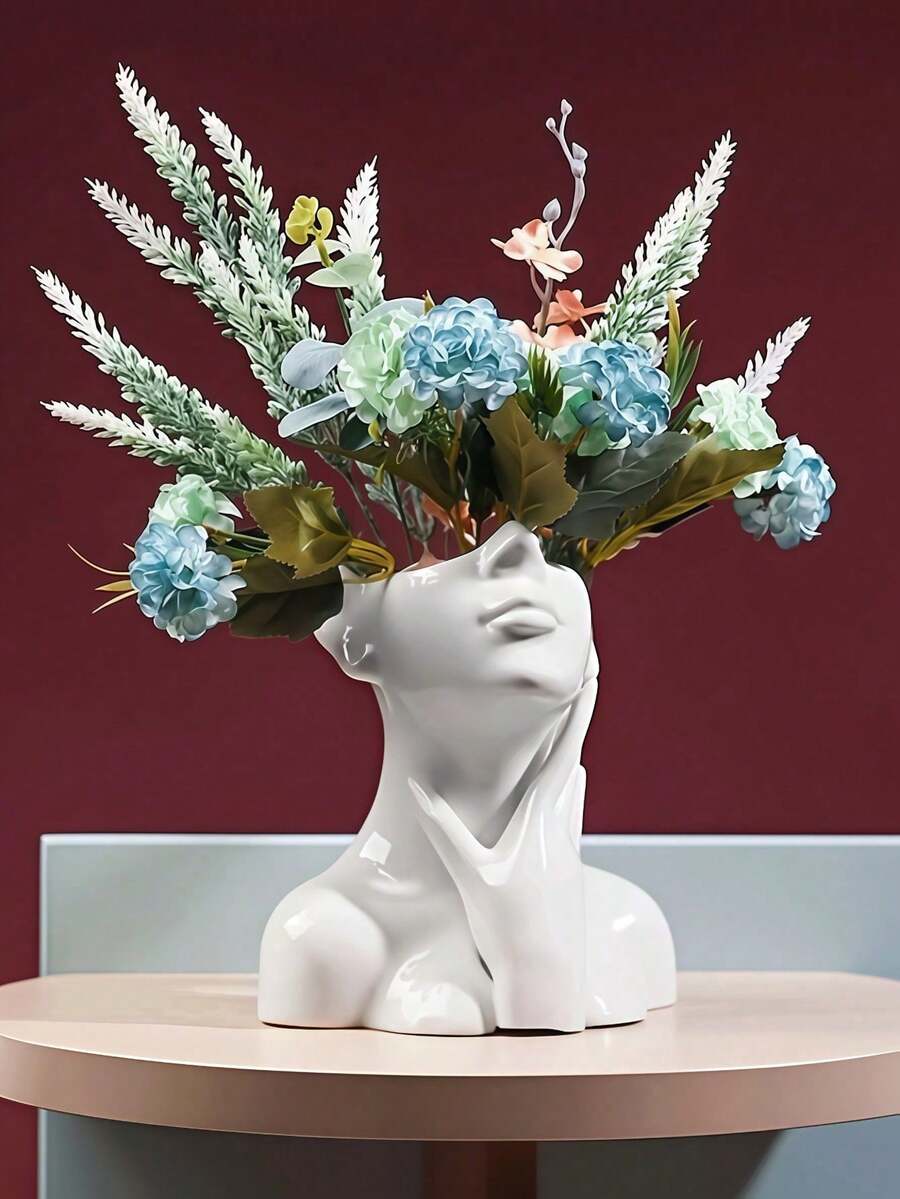 抽象人形白色花瓶,现代家居装饰 - 极简主义雕塑艺术花瓶 - 独特的人体造型装饰花瓶,适用于客厅或办公室 - 当代抽象风格艺术花瓶(圣诞节/万圣节/感恩节/复活节/情人节/母亲节,希望之礼) - 彩色 - 查看 1