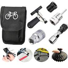 طقم أدوات إصلاح الدراجة 6 في 1 - أداة إزالة الماسورة الطائرة، أداة عمود المرفق، كاسر السلسلة، قاطع - حقيبة أدوات إصلاح محمولة مناسبة باللون الأسود