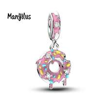 Manyilus Manyilus 1 Stück Sterling Silber Strandcharms im Vintage-Stil, Sommer Charms wie Palme, Kokosnussbaum, Strandkorb, kleiner Ente, Schwimmring, Pantoffeln, Strandmuscheln, rosa Donut, Eiscreme, Erdbeere, Biene, Anhänger & Perlen, geeignet für Armbänder und Halsketten, DIY Schmuckherstellung, Geschenk für Freunde und Liebhaber