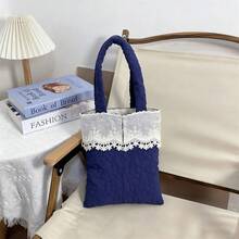 Women's Lace Patchwork Handbag Fashionable Versatile Mini Floral Purses For Daily Life, Work, Travel - Blue - View 4