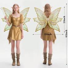 Large Fairy Wings Adult Women, 33"X25" Iridescent Glitter Butterfly Wings, Fairy Costume Set For Halloween Dress Up Party{"Color_name":"Gold"} - 金色 - 查看 10