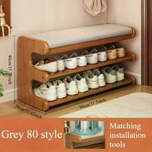 1pc Bamboo Shoe Bench With Shoe Rack, Freestanding Shoe Organizer Suitable For Hallway, Bedroom Or Balcony