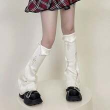 SherryDC Womens Y2k Knit Leg Warmers Harajuku Japanese Long Boot Socks Kawaii Lolita Winter Leg Cover{"Color_name":"900-White"} - 多色4 - 查看 4
