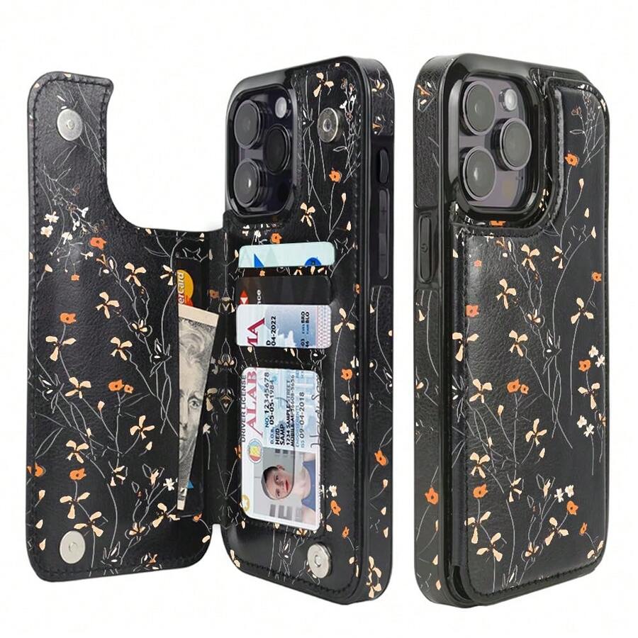 Compatible With IPhone 15 Pro Max 6.7" Wallet Case With Card Holder Slot Folio Flip PU Leather Kickstand Double Magnetic Clasp And RFID Blocking Design Cover 6.7 Inch (Wild Flowers){"Color_name":"WildFlowers","Size_name":"IPhone15ProMax6.7\""} - 多色13 - 查看 1