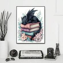 1 Bộ - Bộ dụng cụ làm tranh đính đá tròn 11x11 inch/15,7x15,7 inch, Rồng đen nhỏ đang ngủ có thiết kế hoa trên sách, Quà tặng lý tưởng cho người mới bắt đầu, Trang trí tường nhà, Bộ dụng cụ thủ công thư giãn | Thiết kế giàu trí tưởng tượng | Tranh đính đá rồng không khung 1 Bộ - Nhiều màu - Xem 13