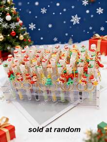 1/3/5件圣诞卡通图案钥匙扣圣诞图案节日睫毛刷眉刷便携管状睫毛刷带透明盒 - 彩色 - 查看 8