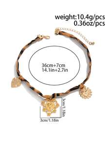 1 pieza Collar con colgante de corazón asimétrico con estampado de leopardo vintage, cadena sexy para la clavícula, joyería para mujer de uso diario, regalo para amigos