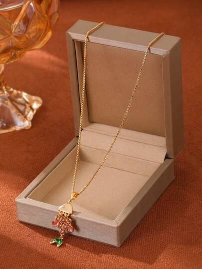 1 peça de colar com pingente de peixe rosa boho em material de cobre, pingente com strass de vidro rosa incrustado, presente para mulheres, joias