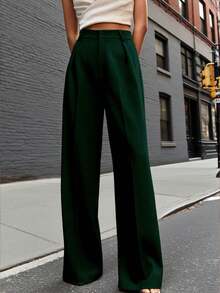 女士纯色休闲优雅通勤简约直筒裤，适合日常穿着、通勤和办公室