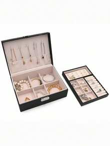 Luxury Imitation Leather Jewelry Storage Box With Lock - Spacious, Soft Lined Drawers, Perfect Christmas, Halloween, Birthday Gift For Girls, Durable And Elegant