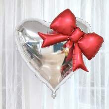 32 英寸心形和蝴蝶结铝箔气球，粉色、红色、银色心形带蝴蝶结铝箔气球，适用于情人节装饰、周年纪念装饰、生日装饰、房间背景、婚礼、圣诞节、订婚、摄影道具 - 彩色 - 查看 10