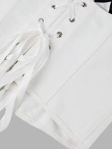 Yuwenier Y2K铆钉镂空V领撞色缎面蝴蝶结前胸露脐吊带背心