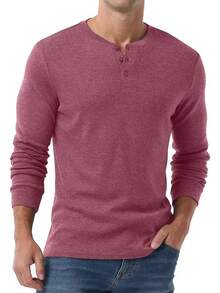 Men's Henley Long Sleeve Casual Classic Button Pullover Tee - Styles - Merah - View 11