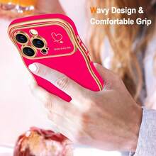 For IPhone 15 Pro Max Case Wave Wavy Phone Cases With Love Heart, Luxury Plating Edge Cute Curly Shape Cover For Women Girls, Thin Slim Soft TPU Rubber Shockproof Protective Cover, Hot Pink{"Color_name":"HotPink","Size_name":"ForiPhone15ProMax-6.7inch"} - 多色26 - 查看 3