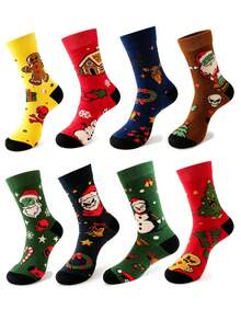4 Pasang Kaos Kaki Ukuran Besar Motif Natal Warna Acak Lucu untuk Pasangan - MultiWarna - View 1