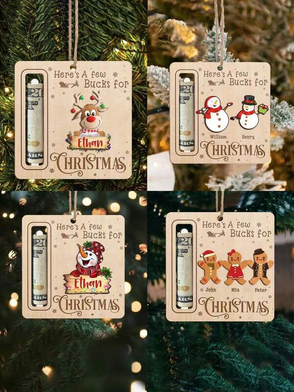 1pc Christmas Money Storage Board Clip, Exquisite Christmas Pattern Design Board Clip For Storing Cash And Home Decor Items, DIY Wall Decoration Pendant Holiday Party Christmas Decoration Pendant