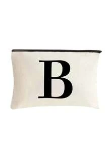 字母帆布手提袋，带化妆包，个性化礼品袋，适合婚礼、生日、海滩、度假、上学等场合，是送给女性、妈妈、老师、朋友、伴娘、学生的绝佳礼物。大容量手提袋，简约宽敞，便携休闲收纳袋，多功能购物袋，全新设计，容量大，是购物的理想之选，也可作为单肩包使用。 - 黑與白 - 查看 47