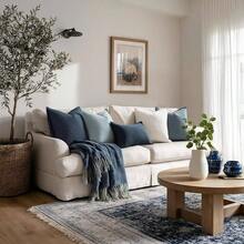 Neutral Linen Pillow Covers Pack Of 4 Decorative Natural Solid Throw Pillow Covers Soft Accent Boho Farmhouse Couch Pillowcases Modern Home Decors Living Room Bed Sofa 18x18 Inch - 18 英吋 x 18 英吋(4 件裝)+ 藍色 - 查看 4