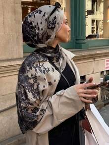 1pc Water Print Marble Bohemian Women's Multicolor Print Floral Veil Hijab, Fashion Casual Street Hijab, Suitable For Daily Wear, All Seasons