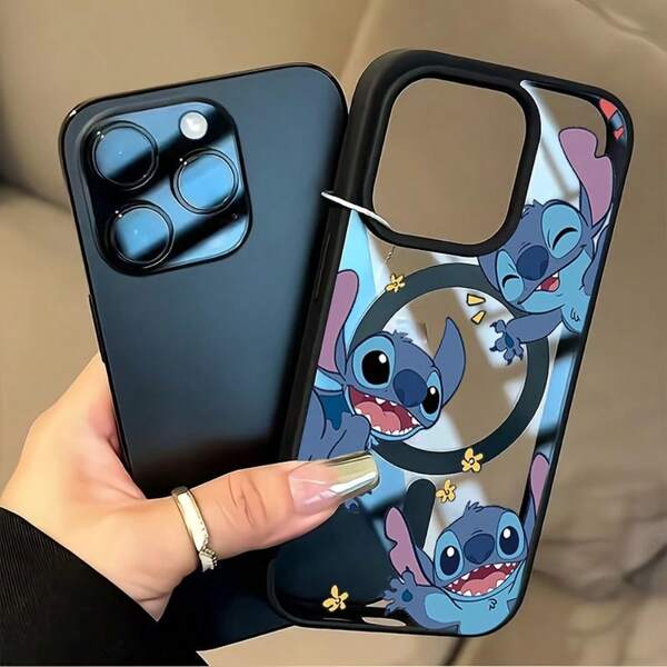 Disney Three Adorable Stitch Phone Case, Compatible With IPhone 17 Pro Max17 Pro/17 Air/17/16/15/14/13/12/11/XS, Anti-Drop Protective Magnetic Cover, Multiple Colors Available, Transparent Design