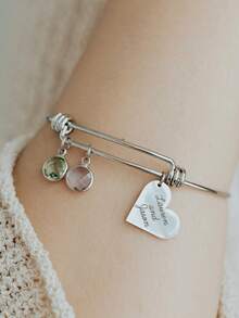 Braccialetto personalizzato con pietra di compleanno, braccialetto con ciondolo a forma di cuore personalizzato, braccialetto con ciondolo a forma di cuore e pietra di compleanno personalizzata, gioielli per mamma e nonna, regalo personalizzato, gioielli di compleanno personalizzati, regalo di compleanno, regalo in acciaio inossidabile, gioielli estivi, adatto come accessorio per damigelle, anniversario, regalo per la festa della mamma - Multicolore - Visualizzare 6