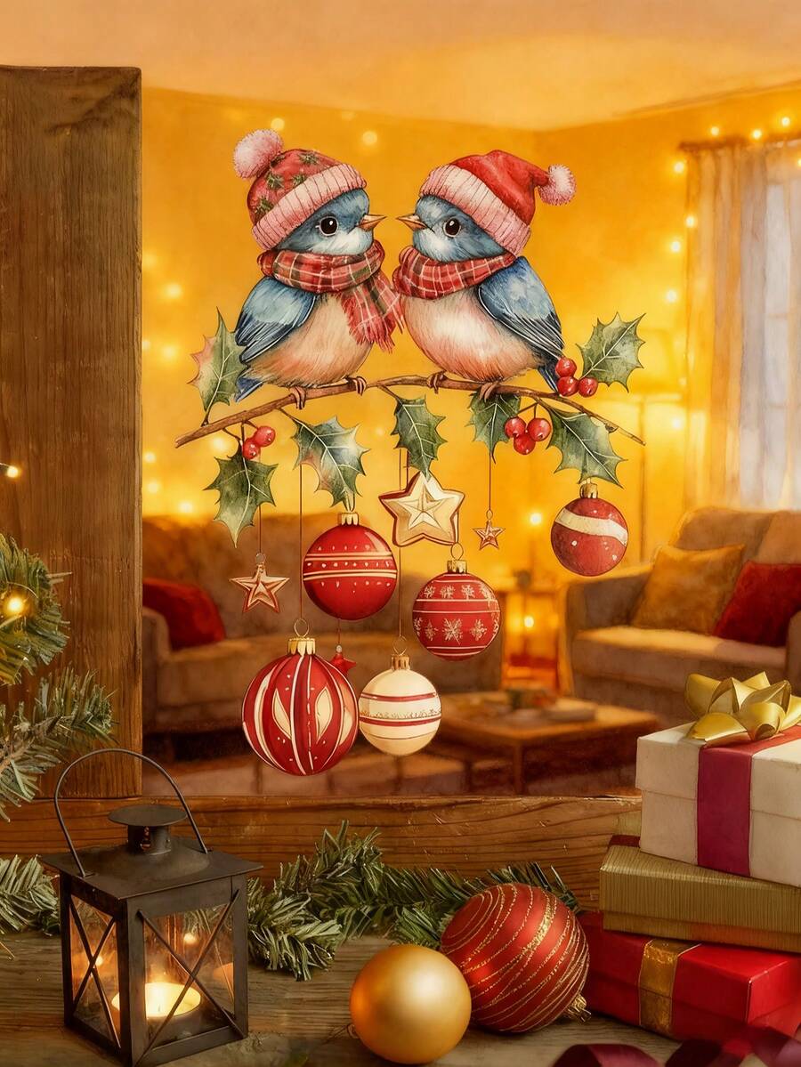 1pc Christmas Bird Window Sticker - Creative DIY Self-Adhesive Removable Double-Sided Visible PVC Glass Sticker, Suitable For Living Room, Bedroom, Dining Room, Study, Bathroom Door And Window Glass Decoration - Multicolor - View 1