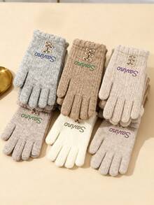 1pair Touchscreen Gloves,Custom Name,Gifts For Women, Gifts For Her,Christmas Gift Ideas, Finger Gloves,Smartphone-Compatible Winter Gloves,Embroidered Winter Gloves - White - View 2