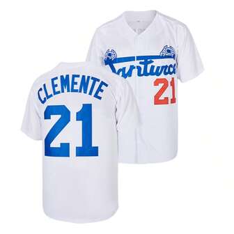 ST John's Shamrocks Men's Santurce Crabs 21 Roberto Clemente Baseball Jersey Crabbers Puerto Rico White Elastic Fabric -Casual Sports Shirt Button Embroidered Training Match Sports Shirt