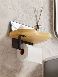 1pc Stylish Bathroom Tissue Holder - Space-Saving Roll Hanger With Wipes Dispenser And Storage Box For Convenient Organization - Easy Installation And Rust-Resistant Design