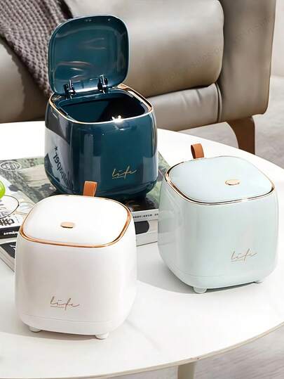 1 Korean-Style Minimalist Desktop Trash Bin With A White Exterior Featuring Spiral Patterns, Crafted Purely By Hand For Excellent Texture. Made Of High-Quality Plastic Material, It Is Lightweight And Durable.