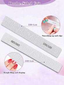 20pcs Professional Nail Files, 100/180 Grit, Double-Sided Reusable, Purple Striped Design, Suitable For Acrylic Nails - Ideal For Home And Salon Use, Manicure Supplies - Mauve Purple - View 4