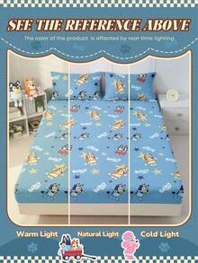 Bluey Juego de sábanas con estampado digital de , funda nórdica, protector de colchón, cubrecama, sábana ajustable, textil para el hogar cómodo, sábana ajustable de tonos frescos, protector de colchón transpirable y antipilling, suave y amigable con la piel, cubrecama con estampado de dibujos animados, decoración del hogar de , funda de sofá, sábana ajustable, cubrecama de tamaño king, sábana ajustable extra grande, juego de sábanas ajustables - Azul - Ver 9