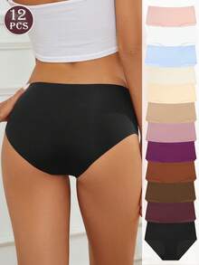 12 件女式三角内裤，透气柔软多色比基尼三角裤女士无裤线内裤舒适内衣，XS-XL - 彩色 - 查看 1