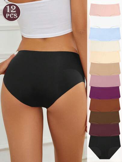 12 件女式三角内裤，透气柔软多色比基尼三角裤女士无裤线内裤舒适内衣，XS-XL