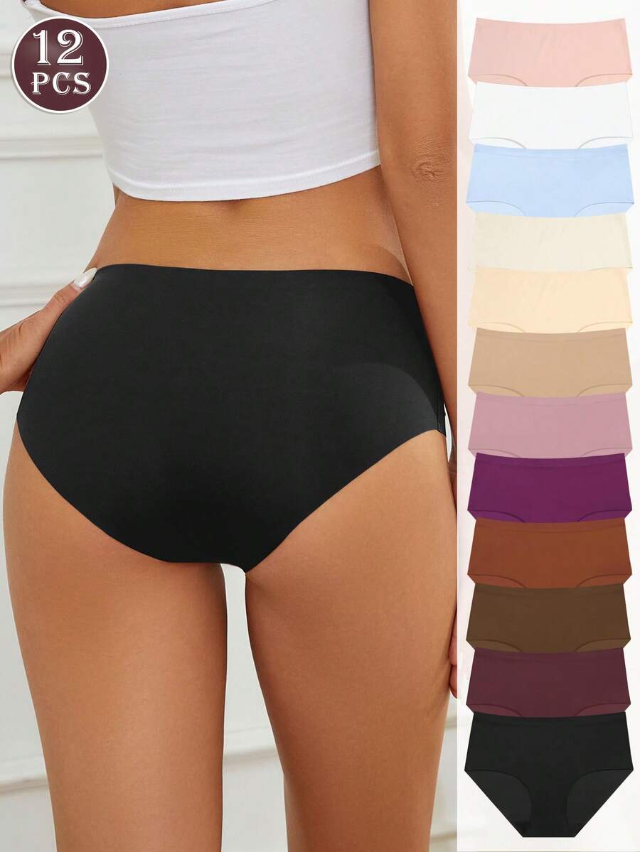 12 件女式三角内裤，透气柔软多色比基尼三角裤女士无裤线内裤舒适内衣，XS-XL - 彩色 - 查看 1