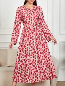 Spring Women's Floral Allover Print Boho Long Sleeve Maxi Dress 2025 New Fashionable Loose Fall Dresses Belted Vacation Casual Long Dresses Elegant Party Red Beach Graduation Chic Evening Dress