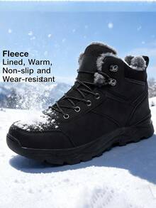 Autumn/Winter New High-Top Thick-Soled Ultra-Light Warm Men's Outdoor Snow Boots, PU Plus Size Men's Boots (EU39-48), Outdoor Hiking Shoes, Men's Outdoor Sports Snow Boots, Trekking Boots, Outdoor Trail Shoes, Climbing Boots, Thermal Lined, Comfortable Casual Shoes, Warm Hiking Shoes, Anti-Slip & Durable, Black Snow Boots