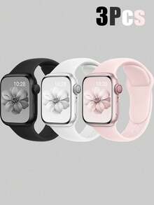 3 件兼容 男女表带 3 色组合套装 简约舒适柔软防水运动隐形扣硅胶表带兼容 Series 11/10 /Ultra/9/8/7/6/Se/5/4/3 时尚表带兼容 38/40/41/42/44/45/49/46mm 轻松更换表带 - 黑色+白色+粉紅色 - 查看 13