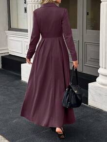 UrbanChic 腰线拉链超宽裙摆长裙，万圣节，秋季连衣裙，婚礼宾客礼服，老款风格 - 中紫紅色 - 查看 6