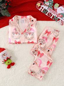 Christmas Party & Home Wear Long Sleeve Top And Pants Set For Girls - Pink - View 2