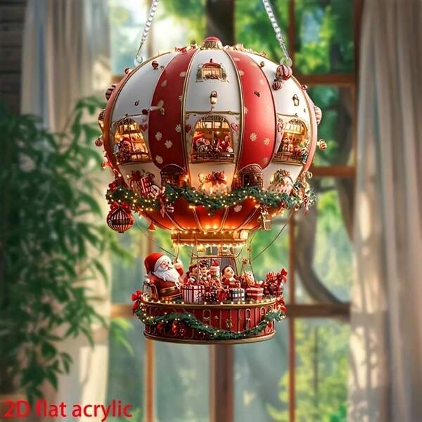 Christmas Bohemian Hot Air Balloon Acrylic Window Hanging - Versatile Holiday Decor For Home, Porch, Wall & Garden