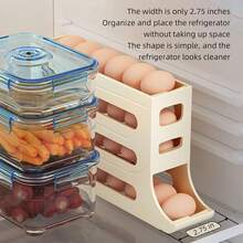 4 Tiers Egg Holder For Refrigerator - Auto Rolling Organizer, Space-Saving Dispenser, 30 Eggs Large Capacity Rack (White), - 白色 - 查看 8