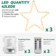 1/3 Packungen 11.81" 42/126 LED Eisen Stern Weihnachtsdekoration Hängende Beleuchtung Batteriebetrieben mit Fernbedienung Feenhafte Atmosphäre, geeignet für Zuhause, Schlafzimmer, Garten, Balkon, Fenster, Party, Feiertage, Weihnachtsbaum Dekoration, Weihnachtsdekoration, Weihnachtsschmuck, Weihnachtsbaum Geschenk Dekoration, Erntedank, Hochzeit, Heimdekoration, Herbstdekoration, Herbstdekoration, Geburtstagsdekorationen für Geschenke, Partyartikel, Innen- und Außenbereich, Garten, Feiertage, Festival Dekoration, Halloween Dekoration, Wanddekoration, Halloween Ornamente - Warmes Weiß - Übersicht 10
