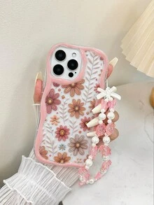 TPU仿珍珠花朵彩绘编织波浪边优雅TPU保护手机壳，配手工串珠手链配件，兼容 17 Pro/17 Air/17/17 Pro Max/16/11/16 Pro/16 Plus/16 Pro Max/16 e/15 Pro Max/13/14/12/XS/XR/7G/8P，兼容Galaxy S25/S25 Plus/11/12 Pro/12/12 X/13 Pro/14 Pro/15 Pro，兼容Redmi 10/9/Note9/12c/Note11 Pro/Note8 Pro，国际版，非国内版，春季礼物 - 彩色 - 查看 3