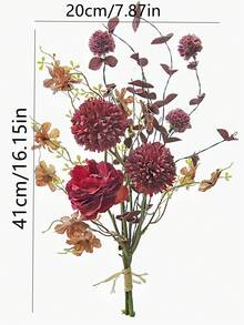 1 Bouquet 41cm Peony Artificial Globe Chrysanthemum Flowers Silk Daisy Fake Hydrangea For Vase Home Living Room Wedding Table Decoration Centerpieces Romantic Theme,Fake Plants,Fall Decor,Room,Desk,Garden Decor,Room Decoration Stuff - Burgundy - View 2