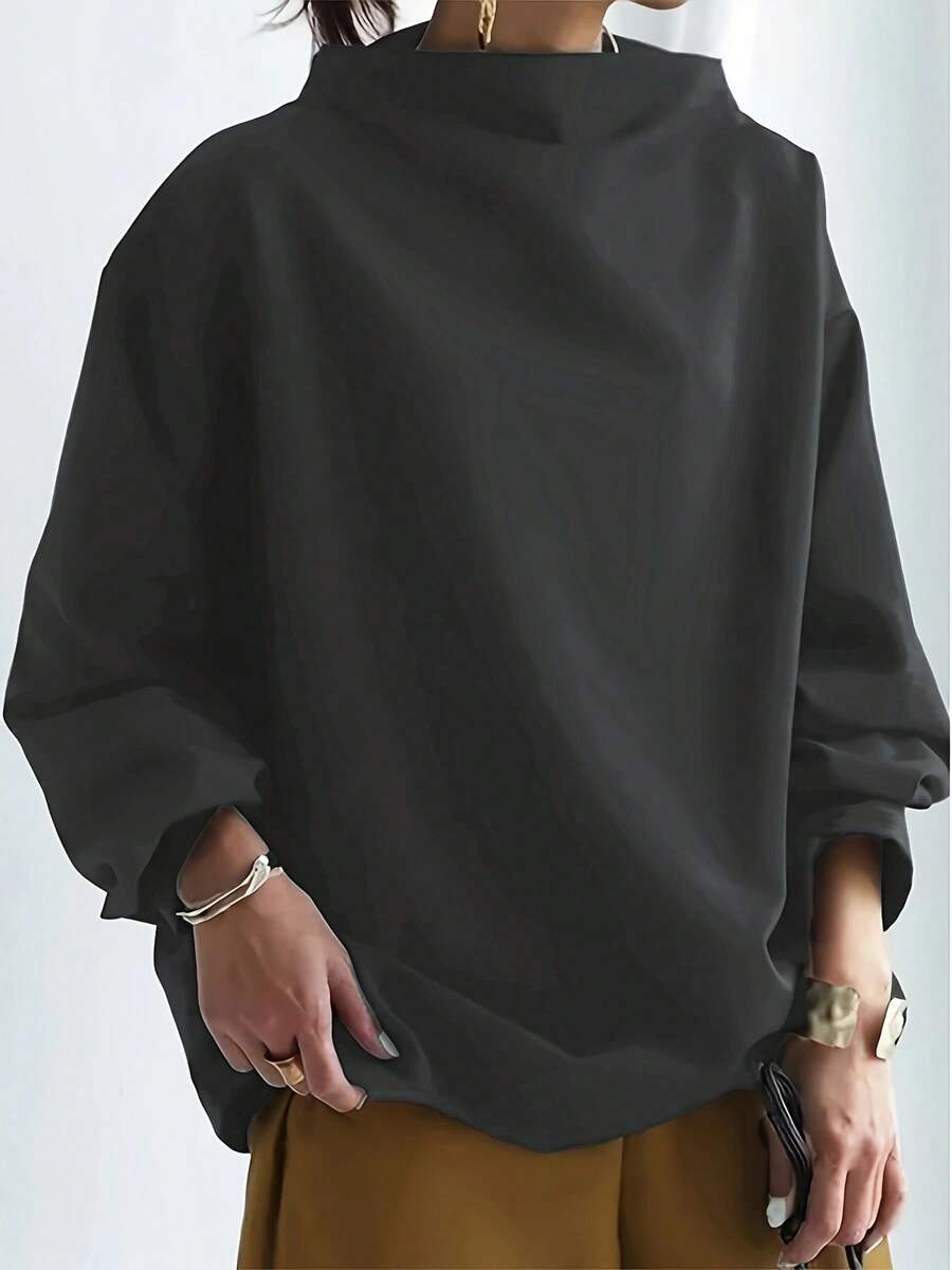 New Solid Color Turtleneck Long Sleeve Top, Suitable For Spring, Summer And Autumn