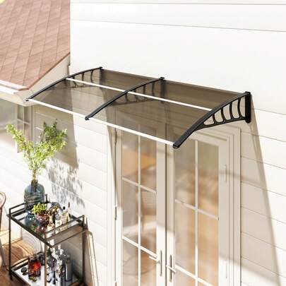 Outsunny Window Awning Door Canopy, Polycarbonate Front Door Outdoor Patio Cover, Sun Shelter, Hollow Sheet For UV, Rain, Snow And Sunlight Protection, Brown, 40" X 80"