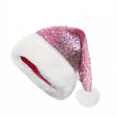 1pc New Thick Sequin Christmas Hat, Christmas Decoration, Adult Christmas Hat, Pink/Red