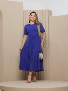 Women's Midi Dress Três Marias Laise Mesh Wedding Evening Formal And Night Elegant And Casual - 寶藍色 - 查看 2